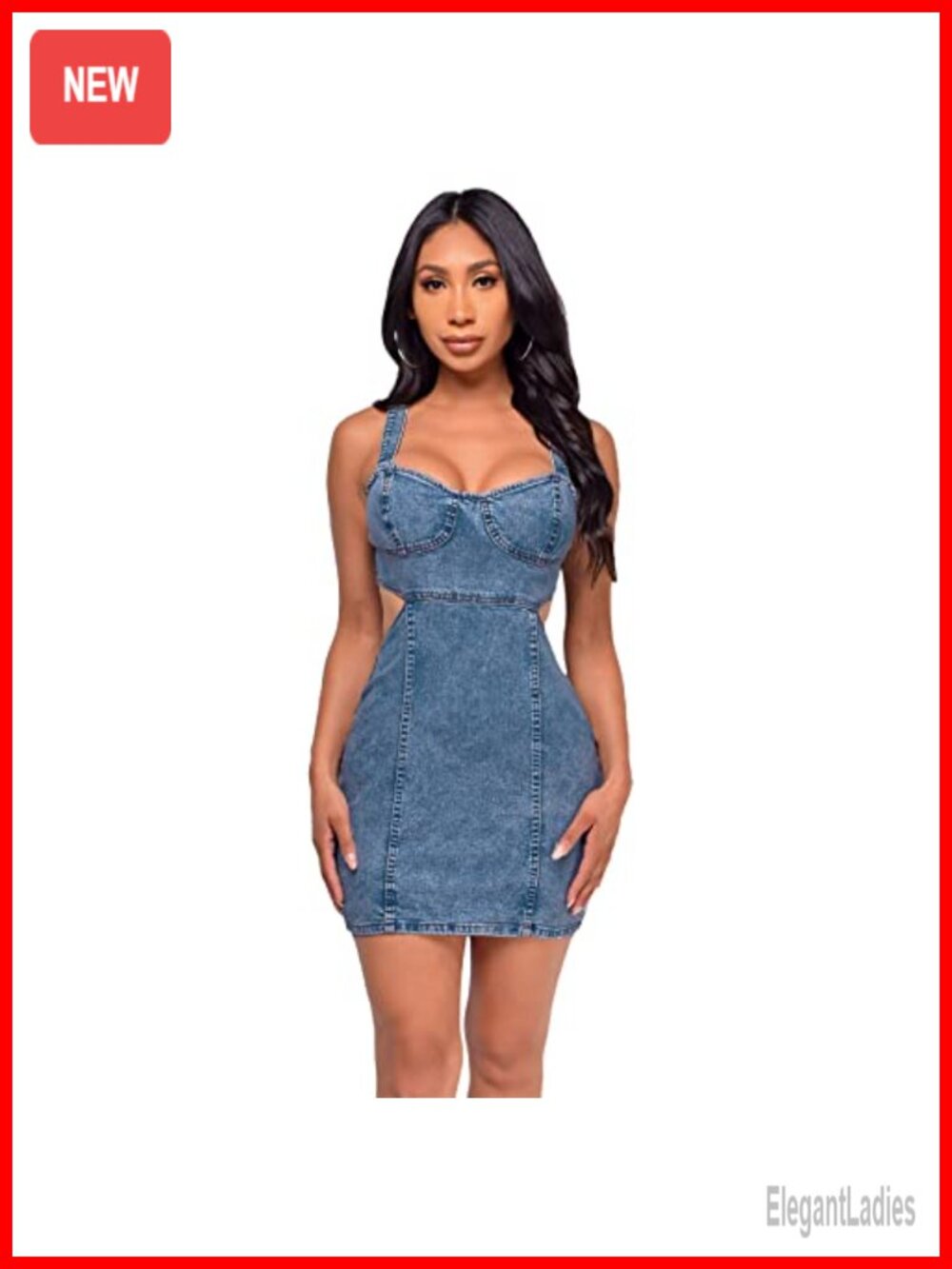 Denim Bodycon Mini Dress Cut Out Sleeveless One Piece Jean Dress